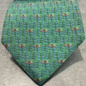 Salvatore Ferragamo 60” Men’s Tie - Green Blue Dragon Fly